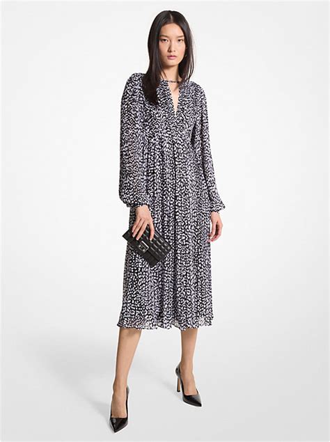 leopard print michael kors wrap dress|Pleated Leopard Print Georgette Midi Dress .